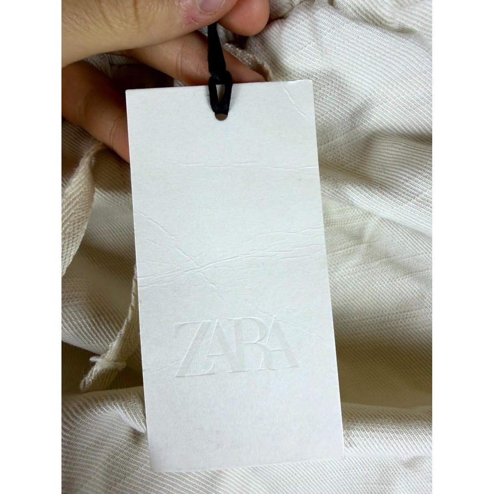 ZARA Pants Womens Small White Cotton High Rise Straight Leg Drawstring 6786/042 - Picture 3 of 11